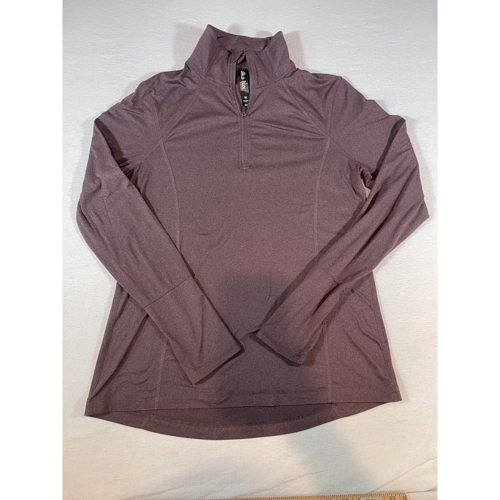 Lukka Lux Womens Quarter Zip Pullover Heathered Plum Thumbhole Athletic Top M